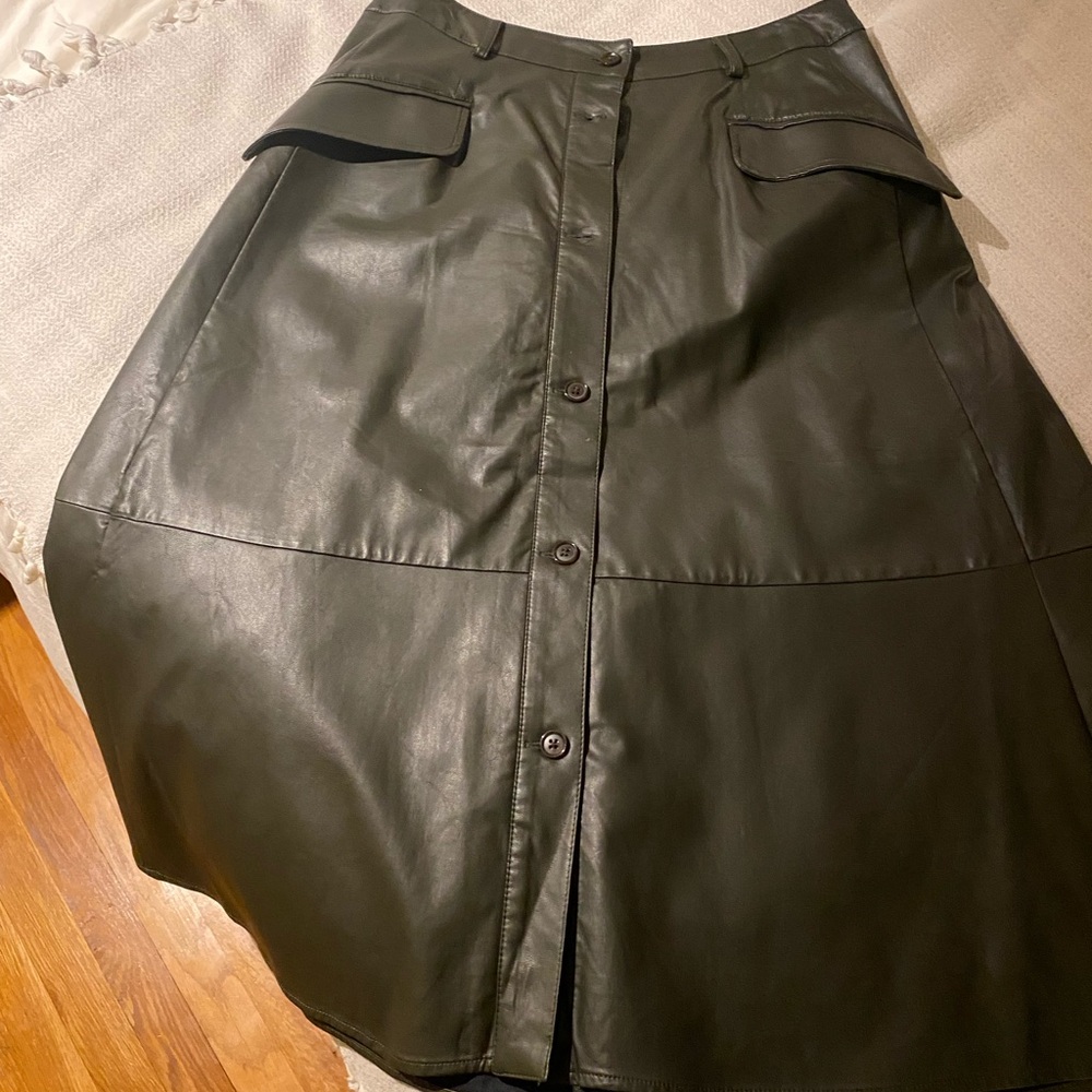 Banana Republic Dark Green Leather A-Line Skirt